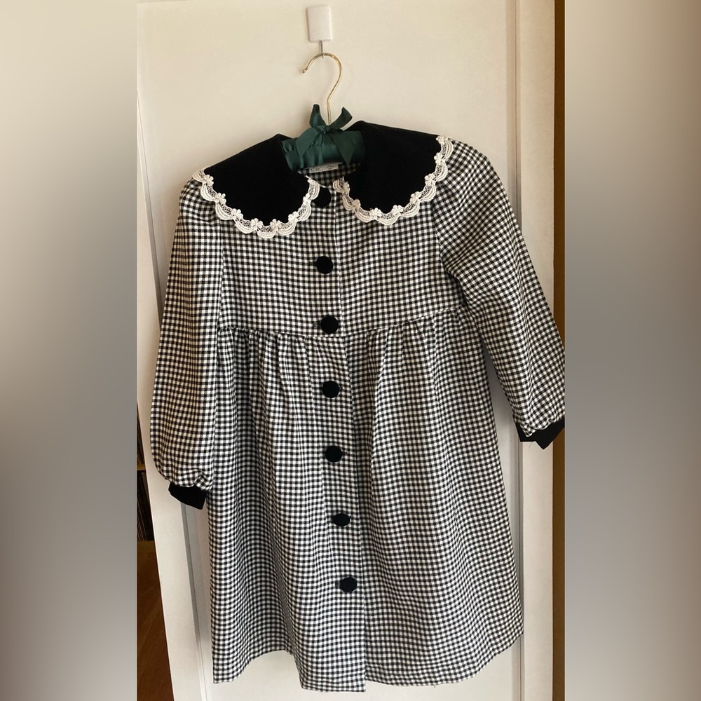 vintage Bonnie Jean Girls Size 6X Herringbone Black Long Sleeve Lace Collar